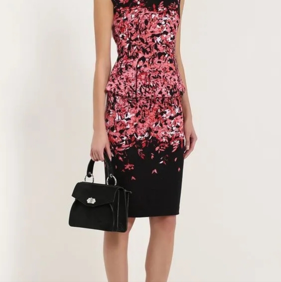 St. John Black Flamingo Knit Peplum Sweater Dress Wool Blend Metallic - Picture 11 of 11